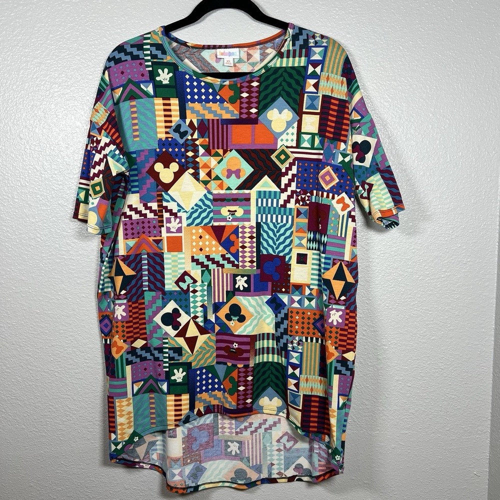 LuLaRoe Disney Multicolor Women's XS Knit Tunic Shirt‎ Mickey Geometric Print